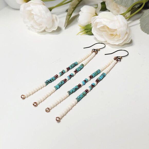 seed bead earrings 680d#mfs Seed beaded minimalist stick earrings sweater stripe - Picture 2 of 5